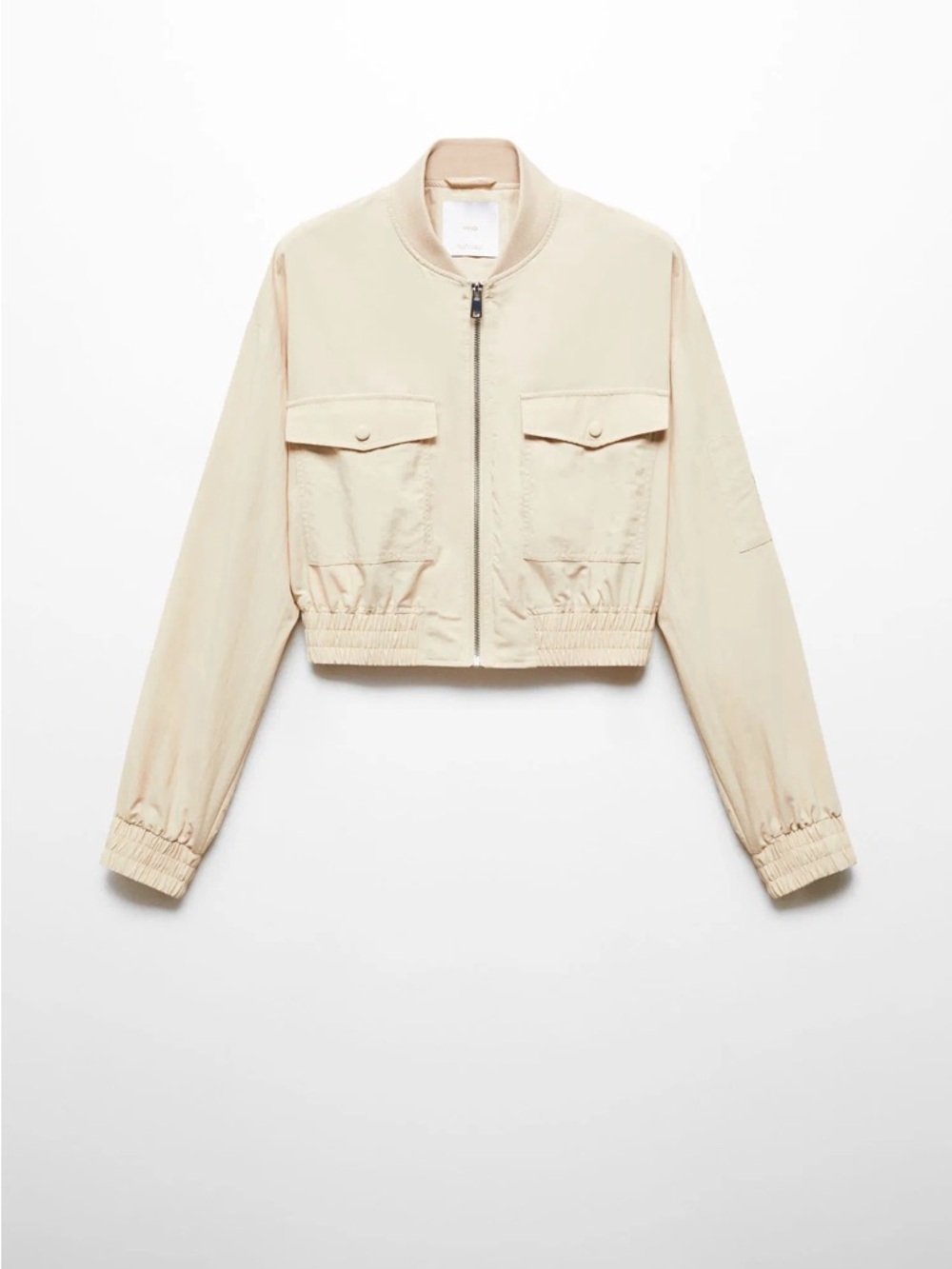 Like New Mango Beige Cropped Bomber Jacket with Flap Pockets - Size Small